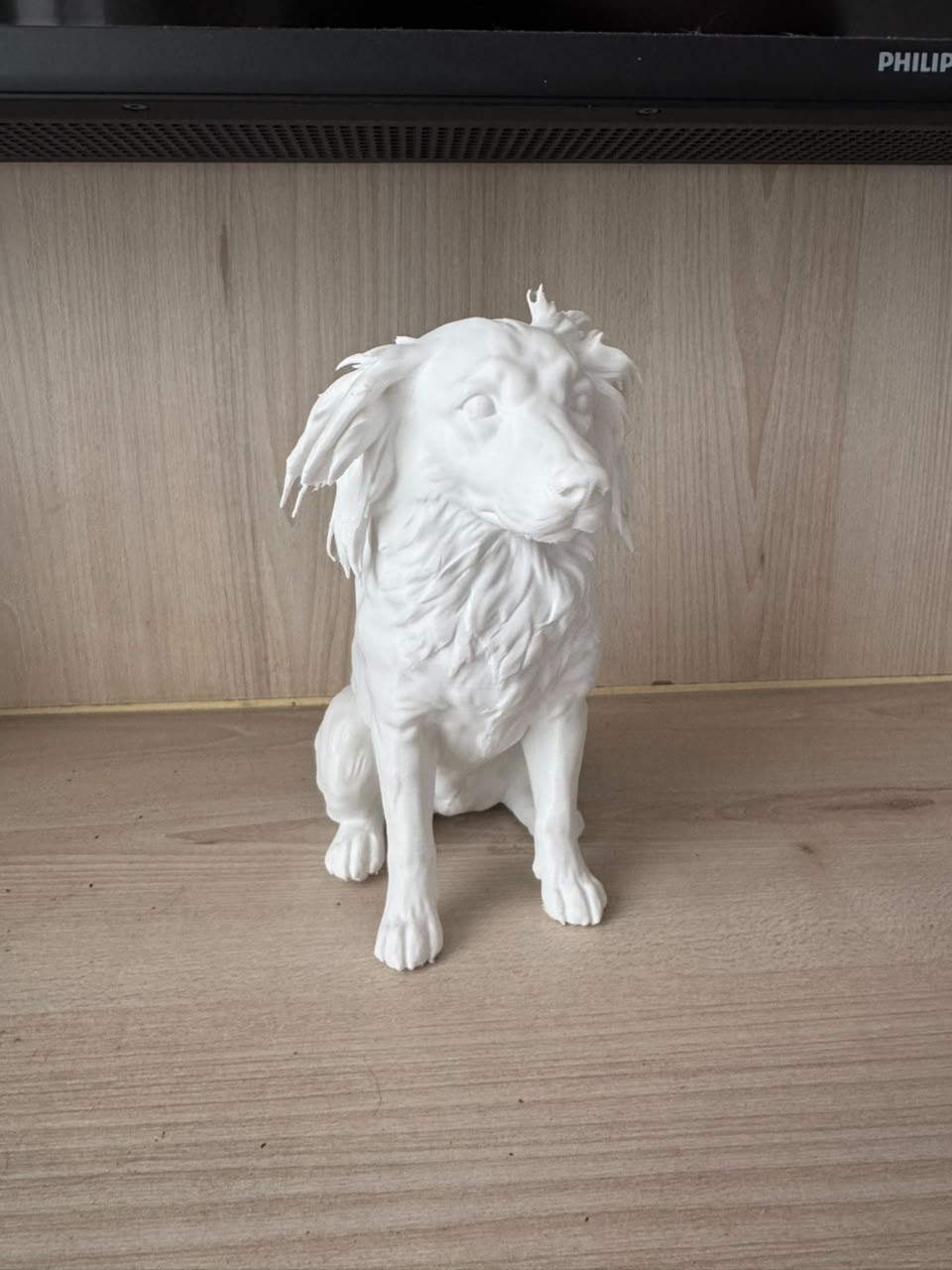 Estátua Corpo Inteiro — acabamento Branco. Estátua de corpo inteiro: escultura personalizada de um cachorro sentado